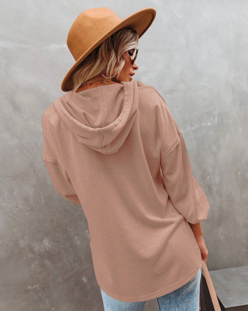 Womens Long Sleeve V Neck Sweatshirts Lightweight Tops: Pink