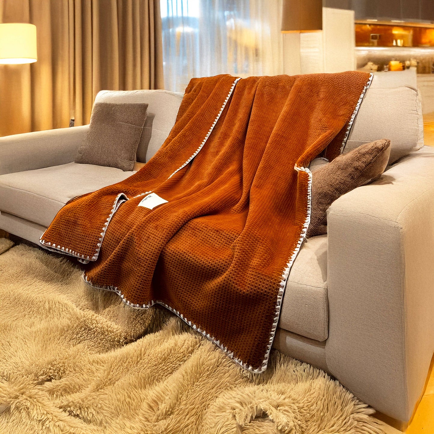 Ultra-Soft Milk Flannel Velvet Waffle Weave Throw Blanket, Queen Size (60" x 80" / 152 x 203 cm)