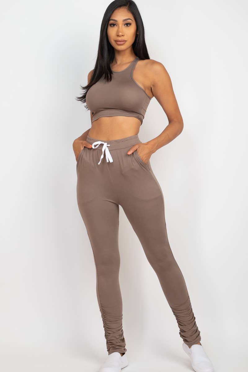 Crop Top & Ruched Pants Set: S / Nocturne