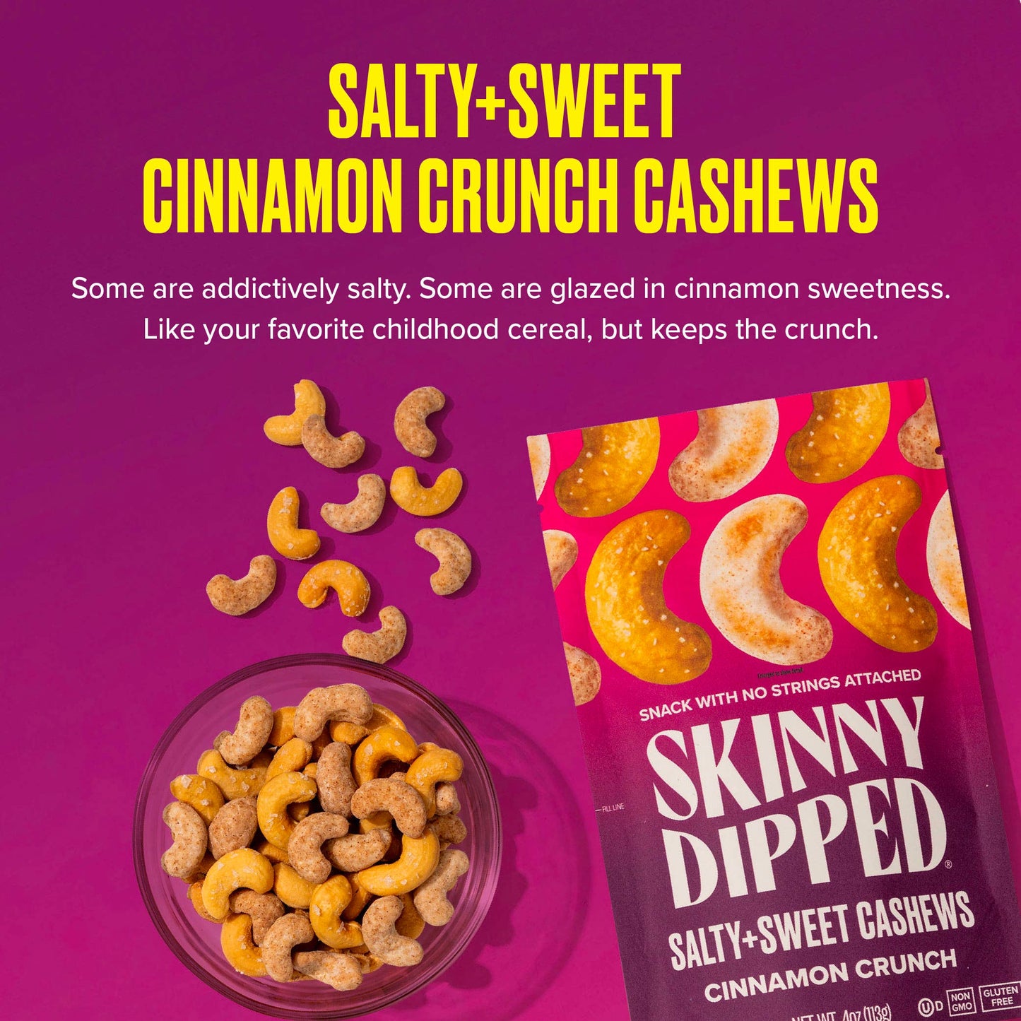 Salty & Sweet Cinnamon Crunch Cashews Pouch, 4oz