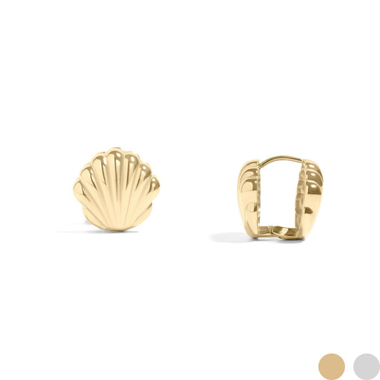18K Gold PVD Stainless Steel Shell Huggie Earrings