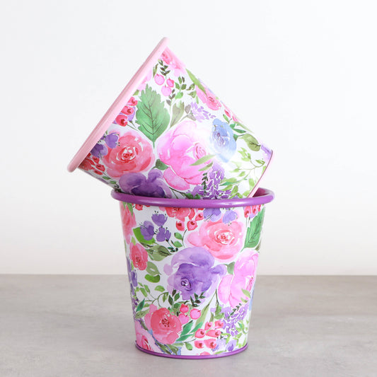 4" Floral Metal Pot for Houseplants
