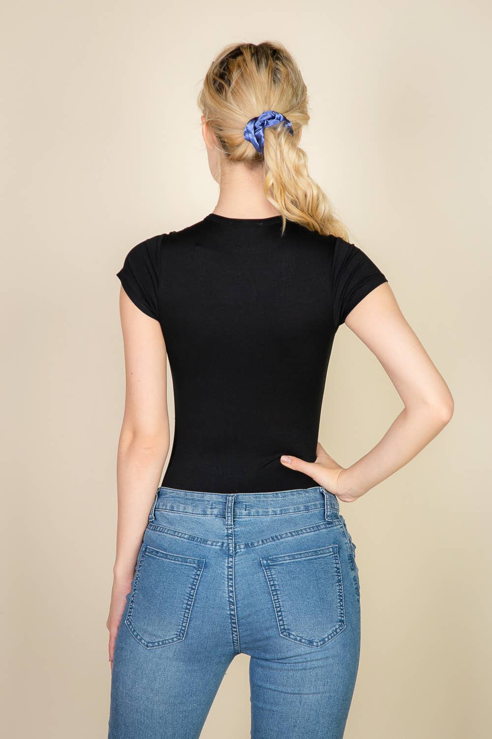 Short Sleeve Crew Neck Bodysuit: NAVY / L