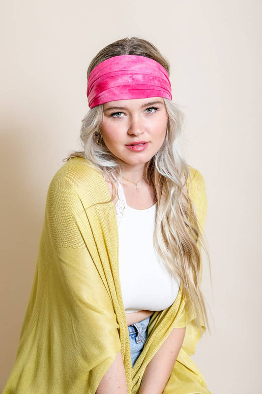 Wide Band Tie Dye Headwrap: Fuchsia