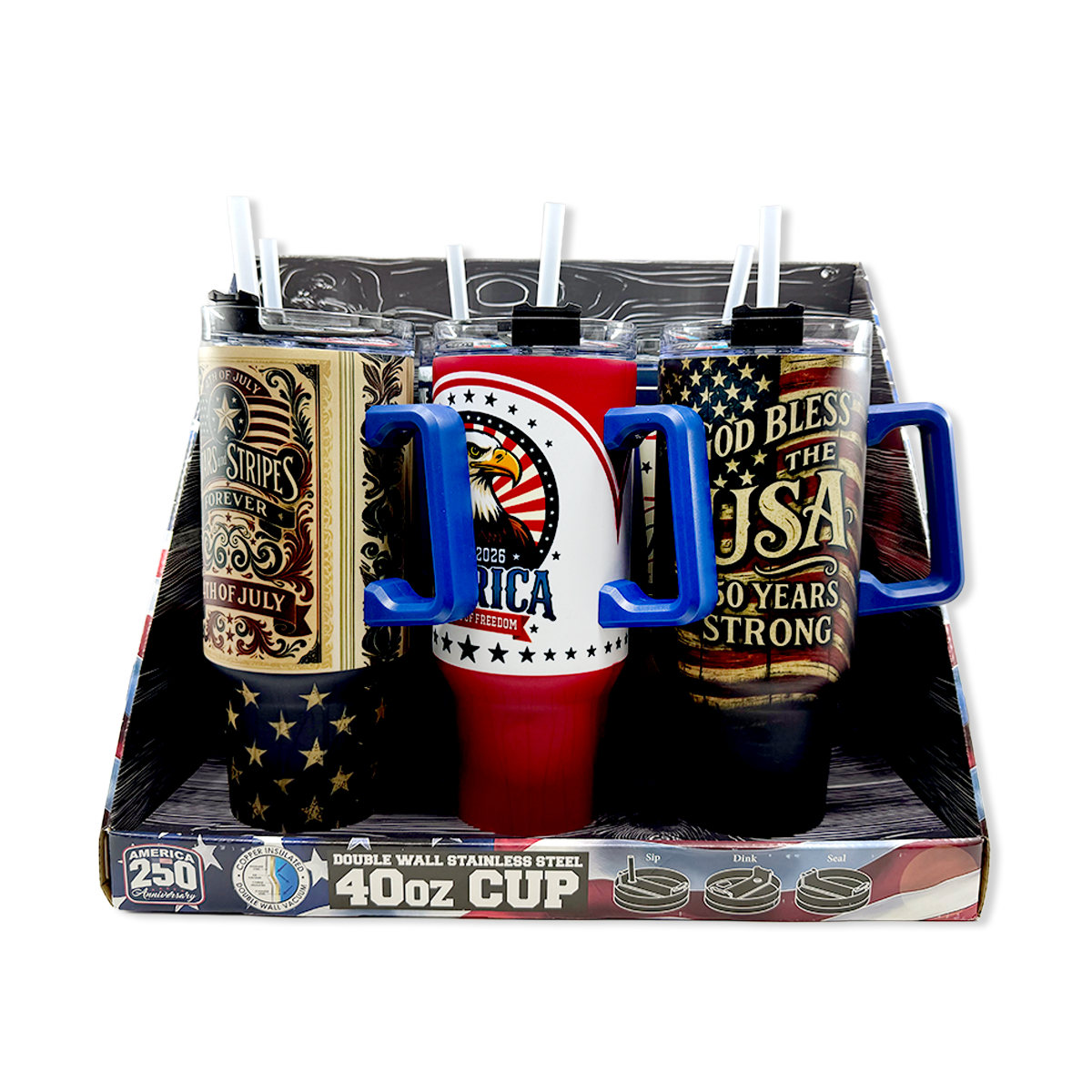 USA 250th Anniversary 40oz Patriotic Tumbler - 6/Display