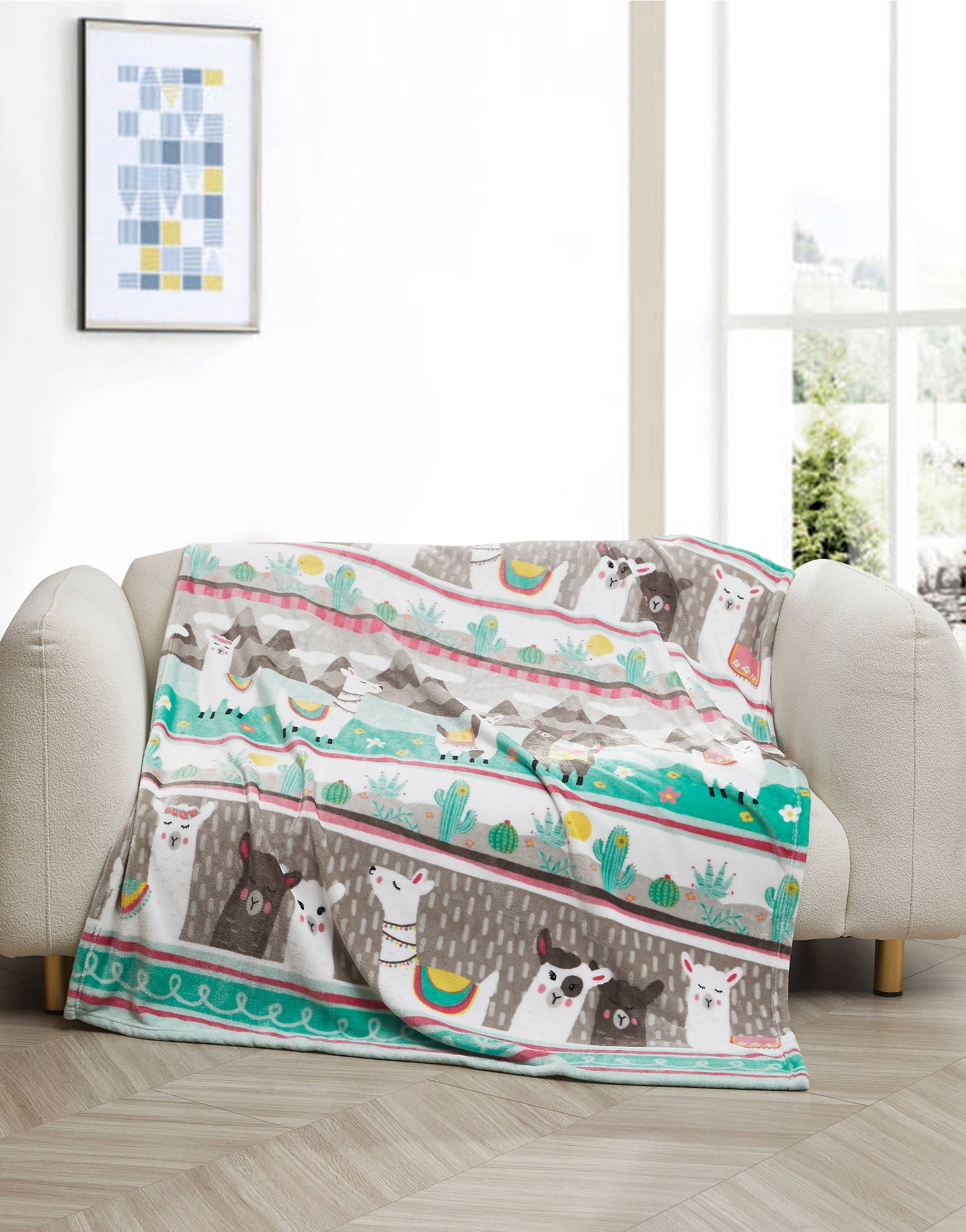 "Llama Fields" 1-Ply Faux Fur Everyday Designer Blanket