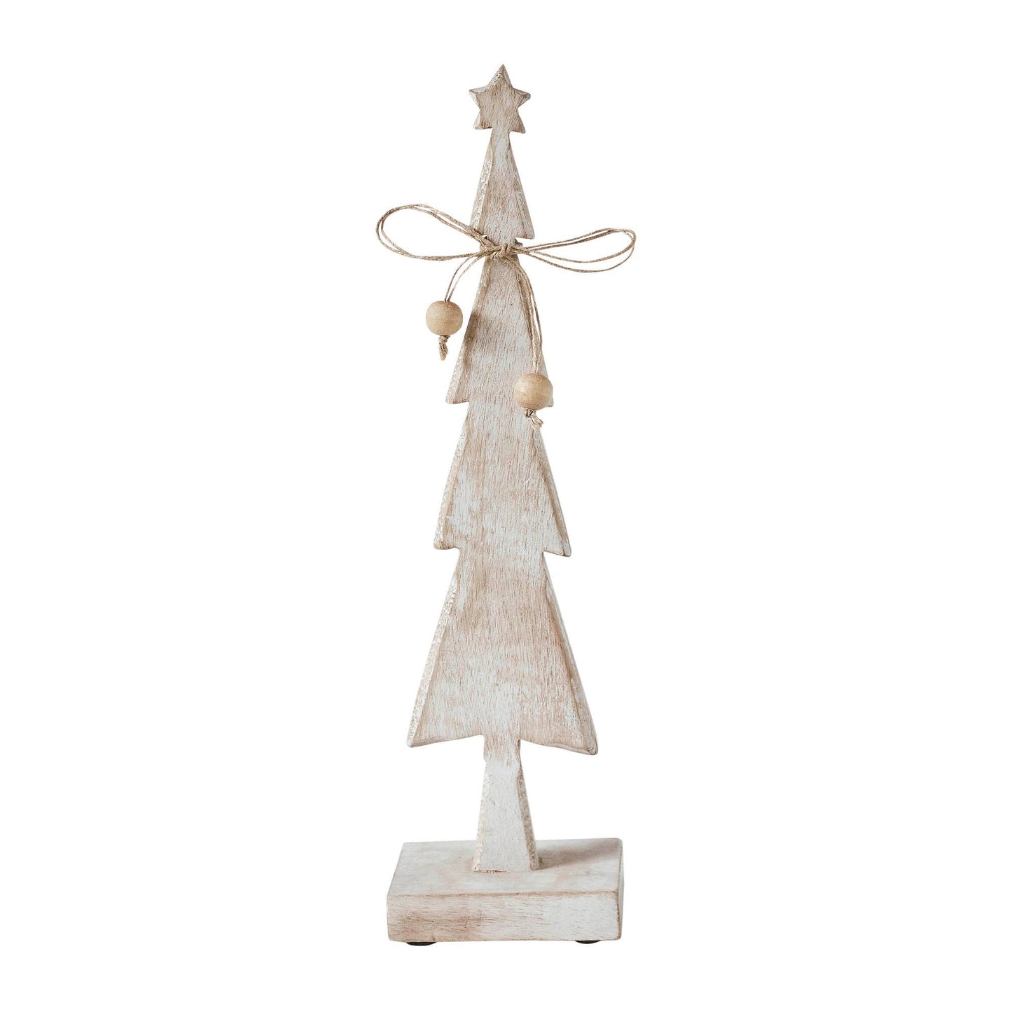 Star Top Christmas Tree Narrow White Wooden Figurine 12.5x3.25x2.25