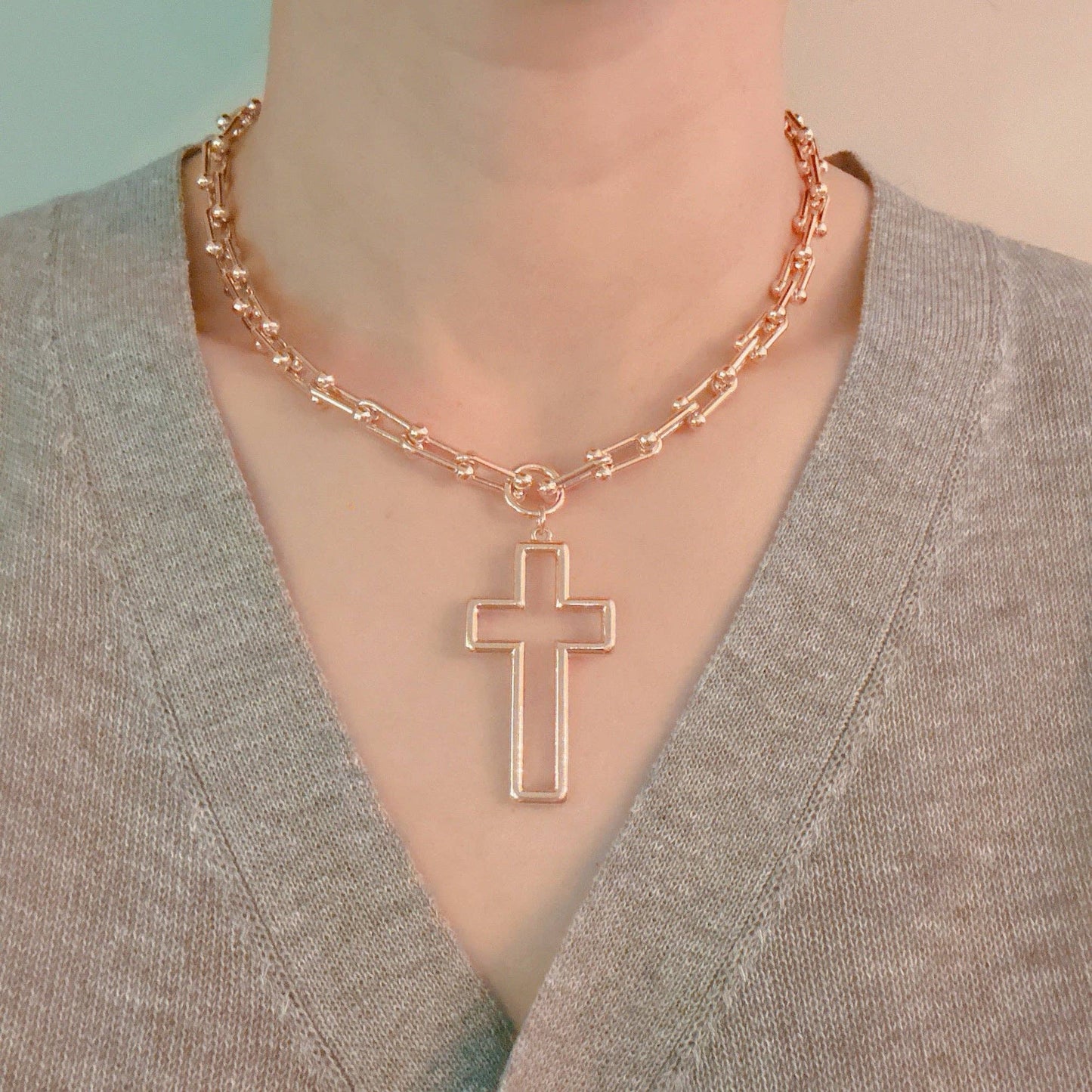 Stylish Cross Pendant U Chain Necklace