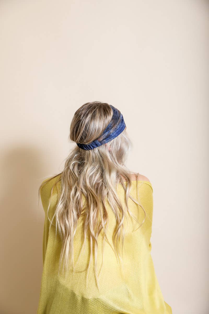 Wide Band Tie Dye Headwrap: Navy