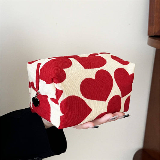 Corduroy Heart Pillow BagCute Winter CosmeticPouch_CUAB00651