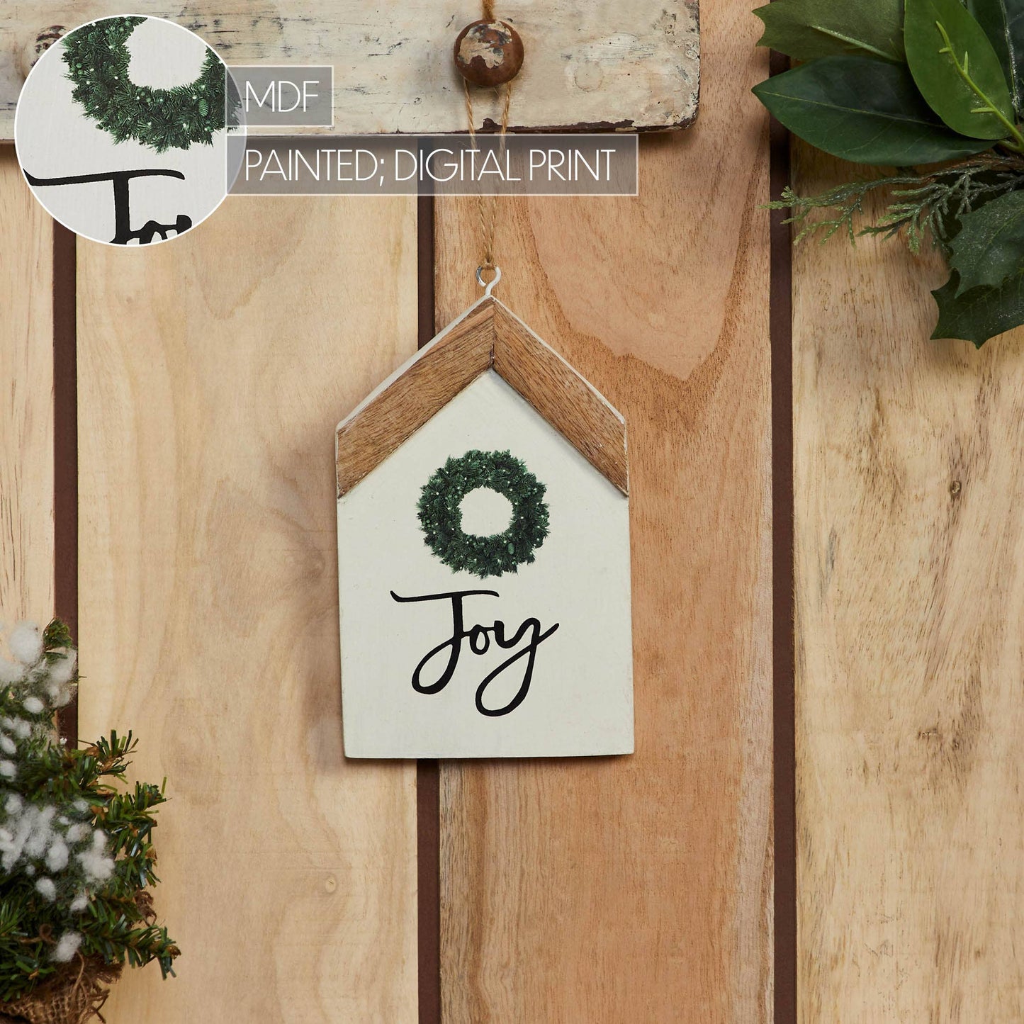 Joy Wreath Hanging Ornament 7x4x0.5