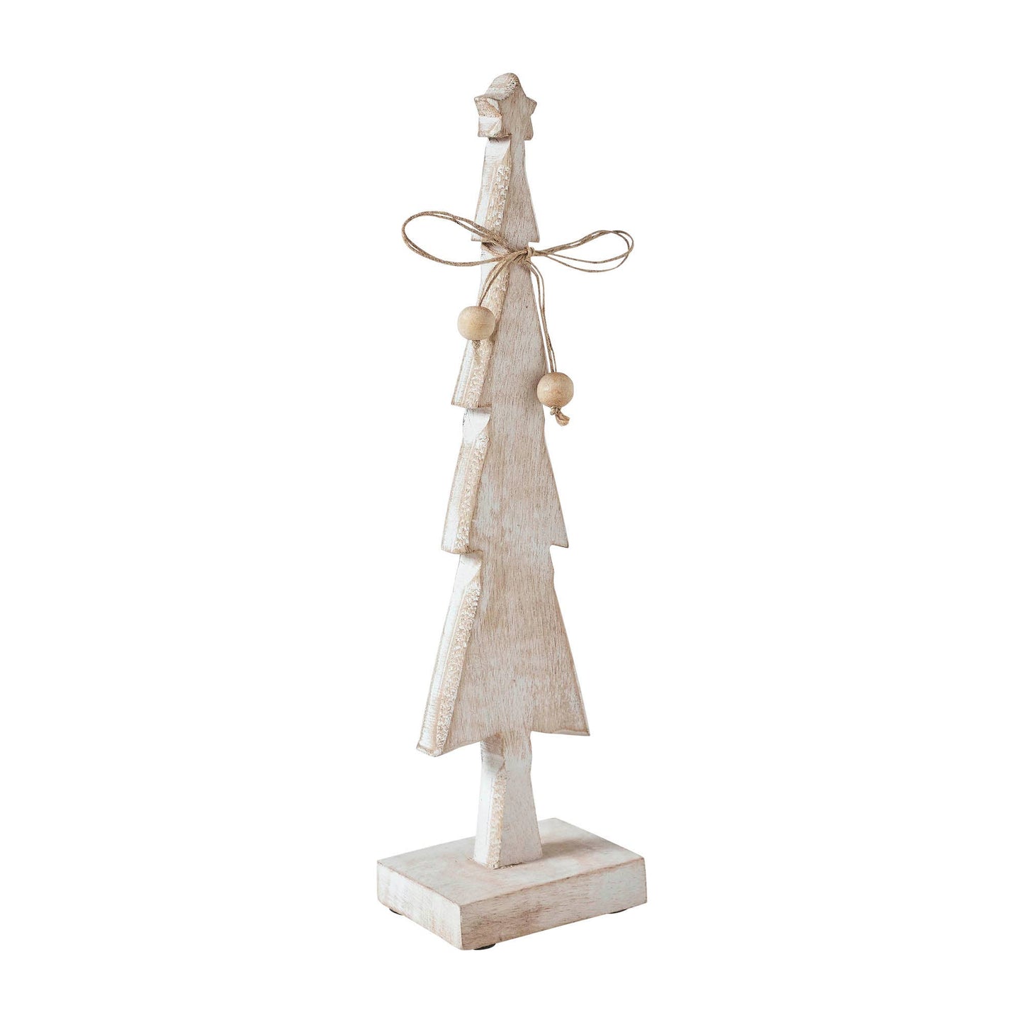 Star Top Christmas Tree Narrow White Wooden Figurine 12.5x3.25x2.25