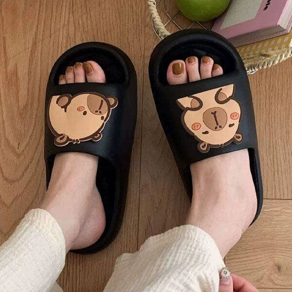 Shhhandals Cartoon Capybara Unisex Anti-Slip Foam Cloud Slides - Black (Multiple Sizes)