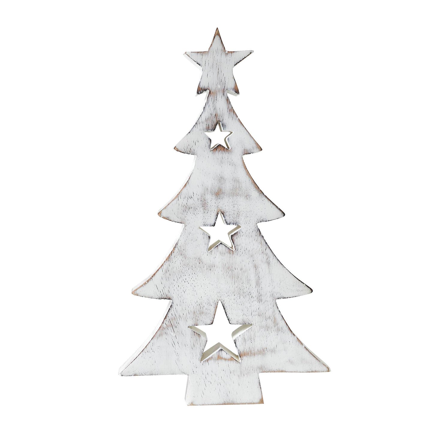 Christmas Tree w/ Stars White Wooden Figurine 8x4.5x1