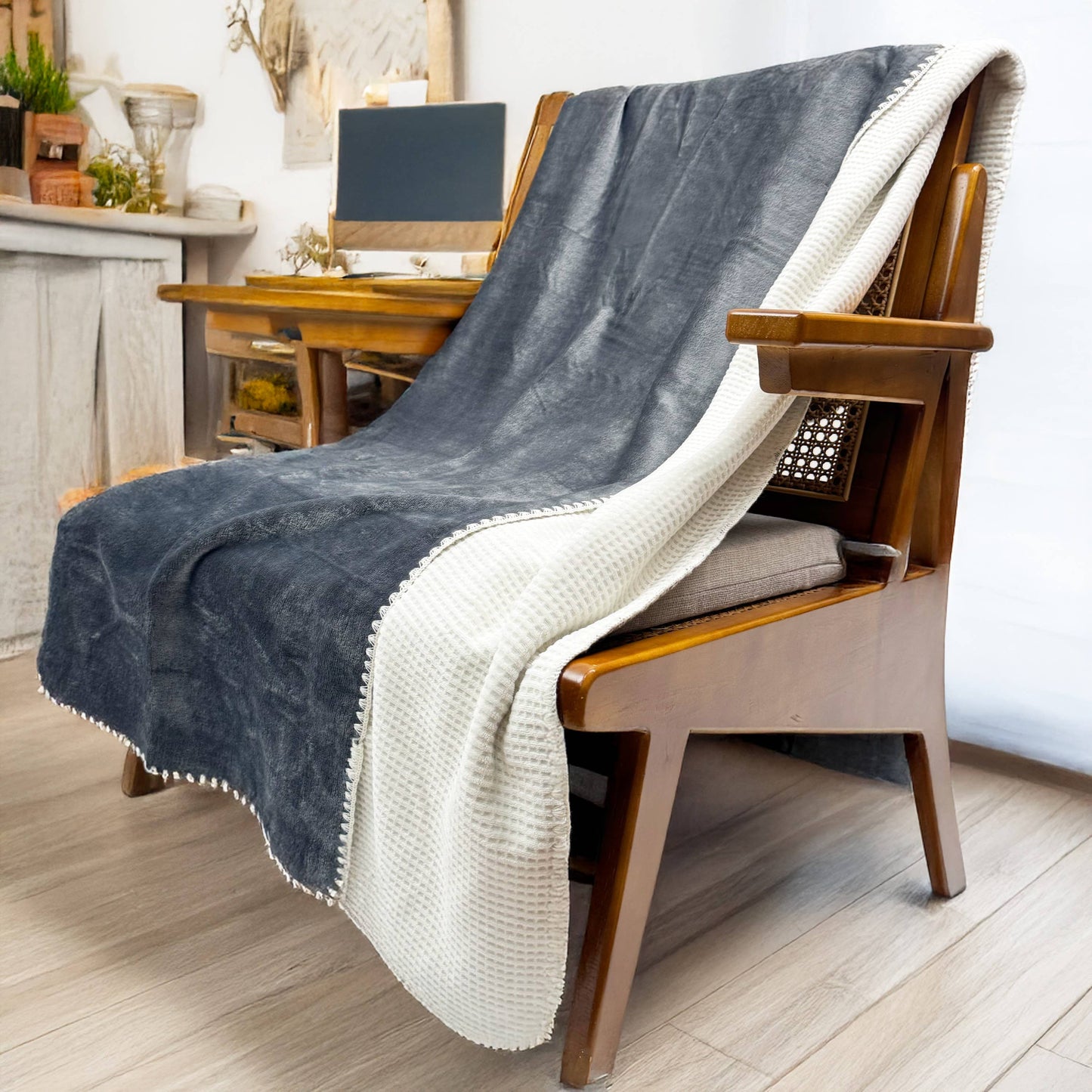 Ultra-Soft Milk Flannel Velvet Waffle Weave Throw Blanket, Queen Size (60" x 80" / 152 x 203 cm)