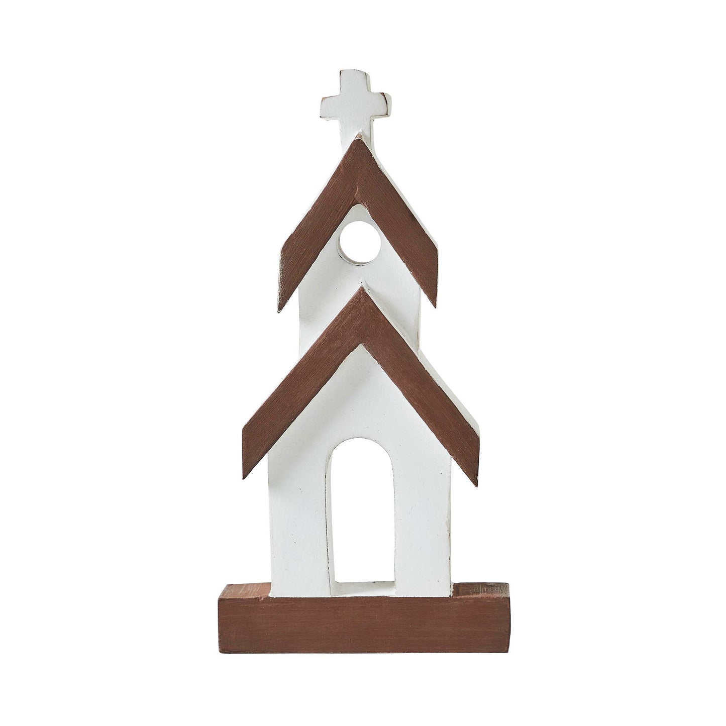 Brown Roof White Church Wooden Figurine 8x4x1