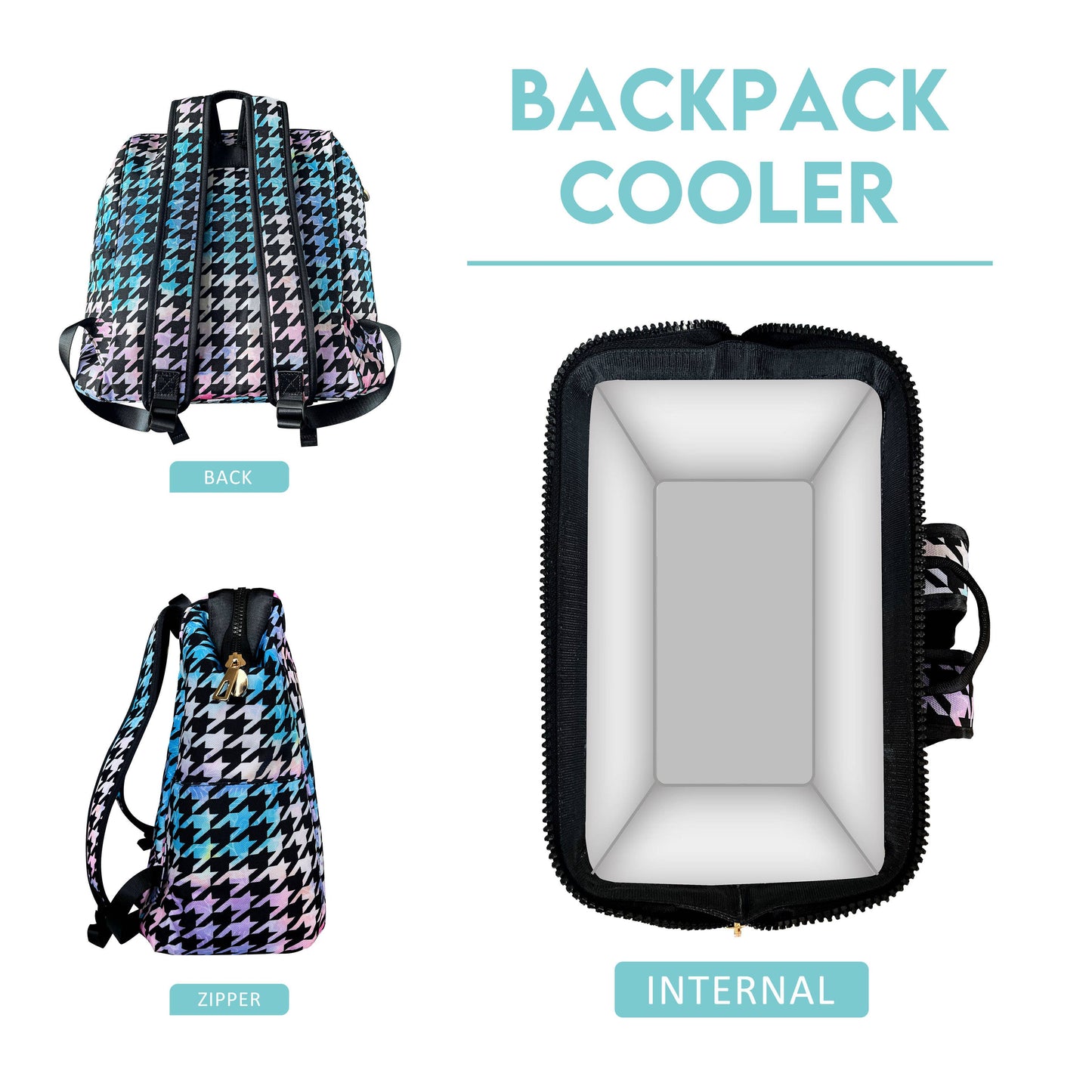 Pretty Backpack Cooler with green fern design in rose red