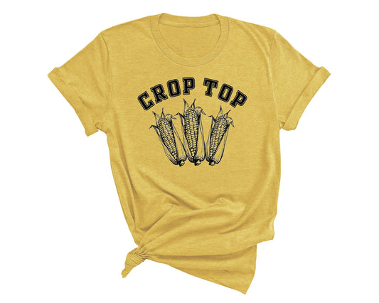 CROP TOP T-SHIRT: Heather Yellow Gold blk ink / Small