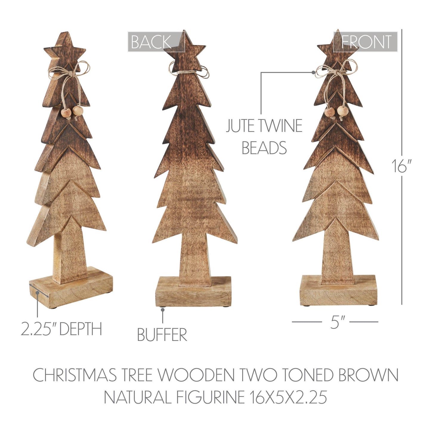 Christmas Tree Wooden Two Toned Brown Natural Figurine 16x5x2.25