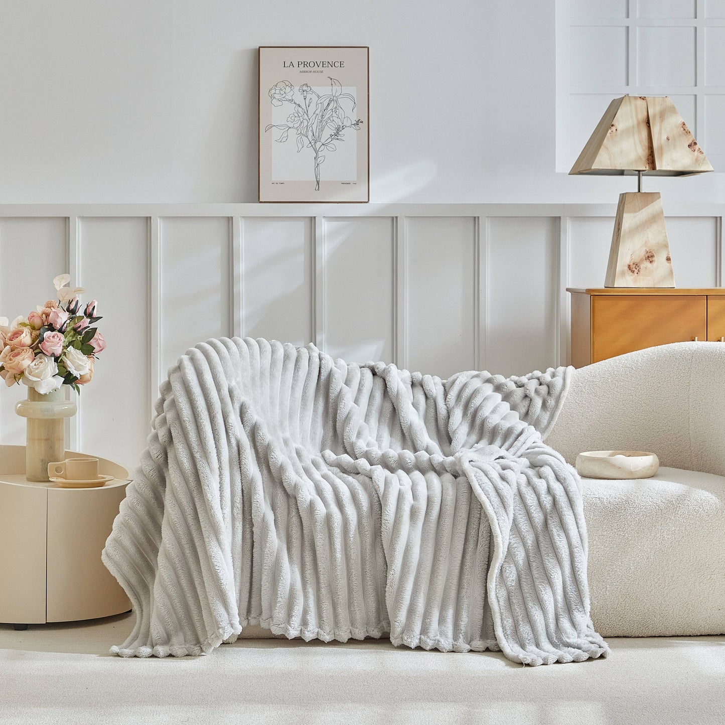 Stripe Fleece Throw – Ultra Plush Ribbed Blanket with 1.6" Wide Channel Texture