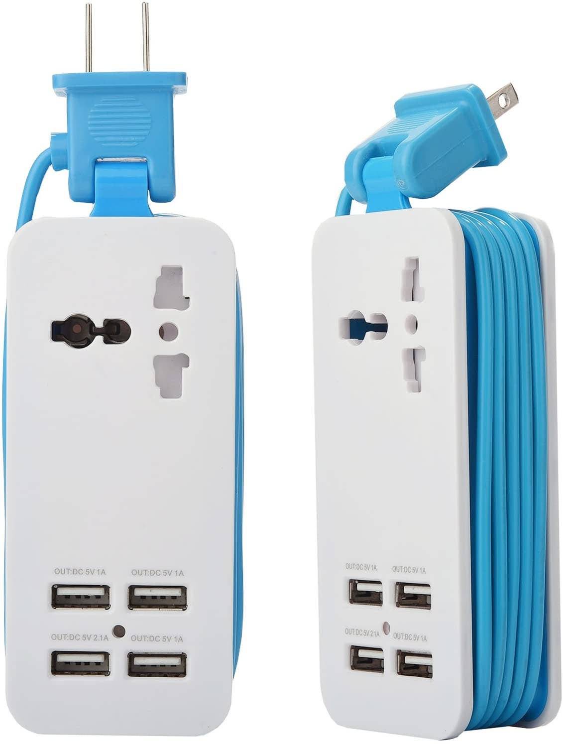 Travel Charger with 4 USB Ports: Blue