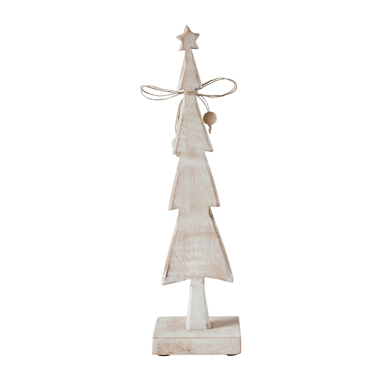 Star Top Christmas Tree Narrow White Wooden Figurine 12.5x3.25x2.25