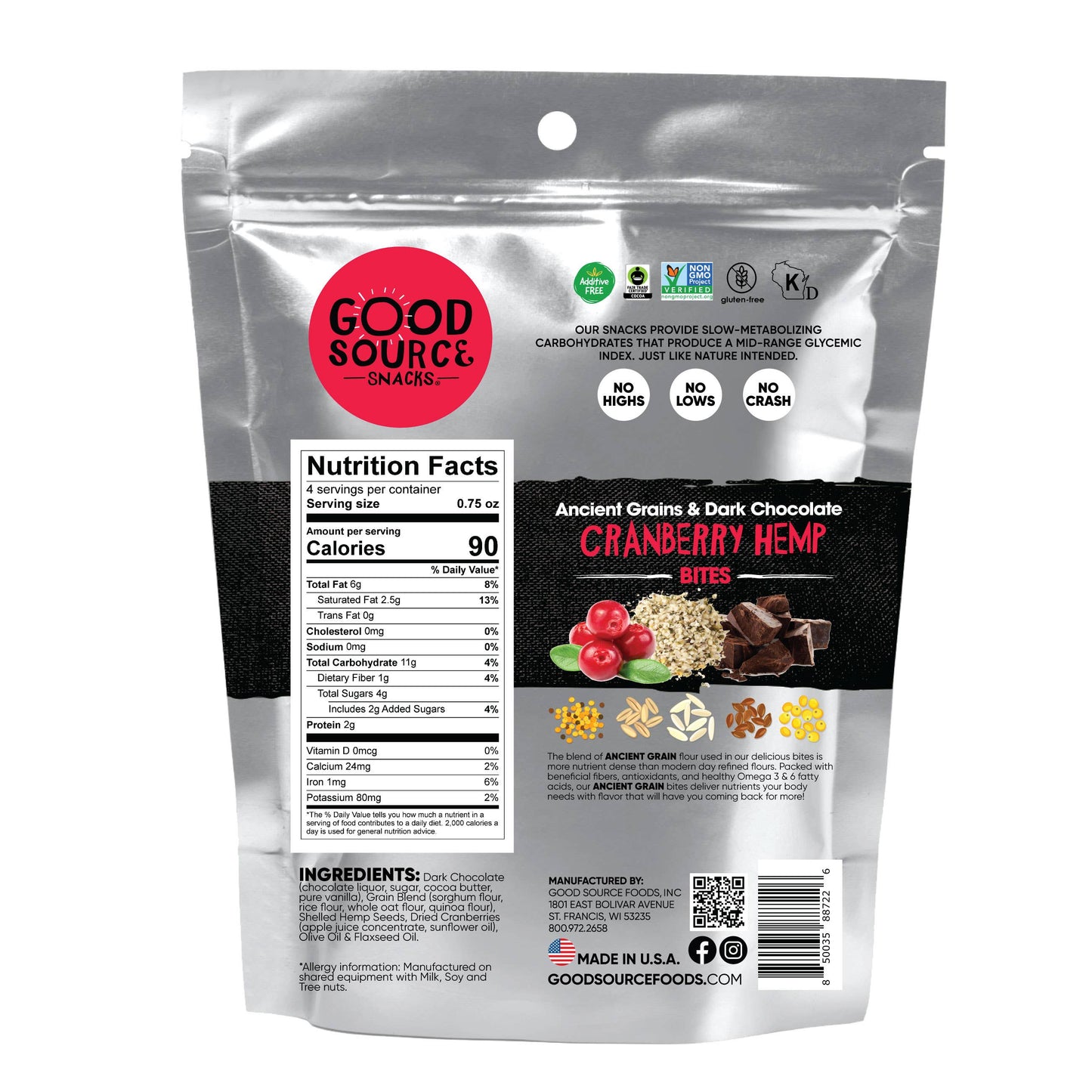 Cranberry Hemp, 3oz Size, Ancient Grain Snack Bites
