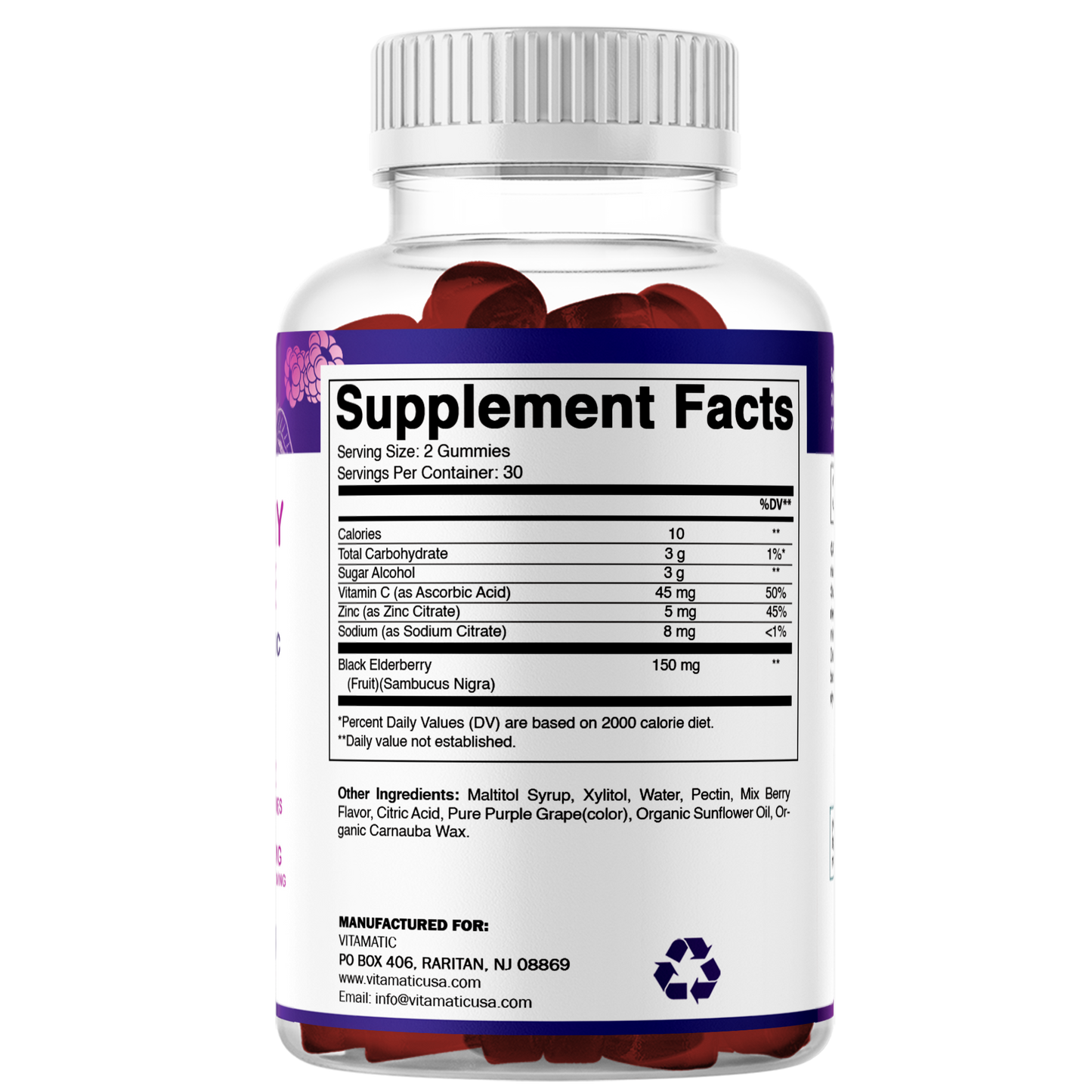 Vitamatic Elderberry Gummies with Vitamin C & Zinc –60 Gummy