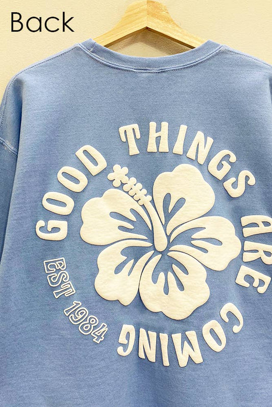 Good Things Front and Back Sweatshirt: OVERSIZED / SM / Blue