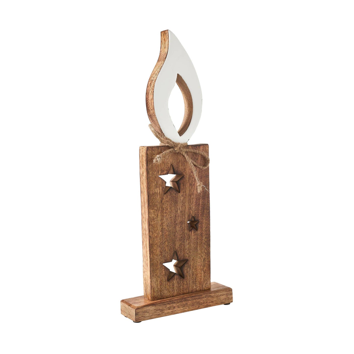 White Flame Natural Candle w/ Stars Wooden Figurine 17x7x2