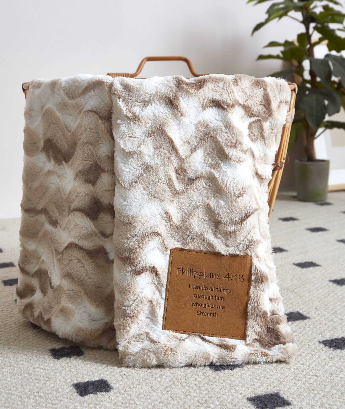 "I Can Do All Things" 1-Ply Faux Fur Patch Throw 50"x60"