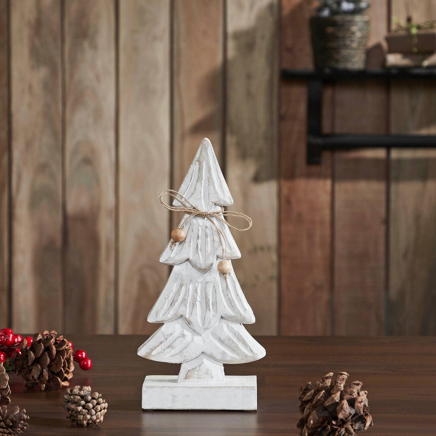 Snowy Tree Textured Wooden White 10.25x4.75x2.25