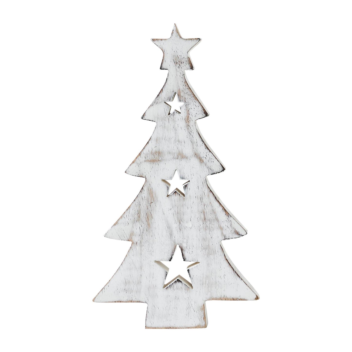 Christmas Tree w/ Stars White Wooden Figurine 8x4.5x1