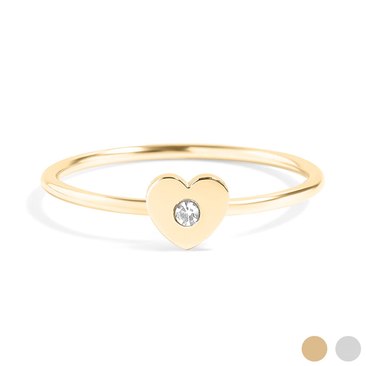 18K Gold PVD Stainless Steel CZ Stone Heart Stacking Ring