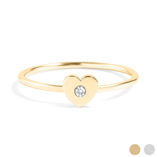 18K Gold PVD Stainless Steel CZ Stone Heart Stacking Ring