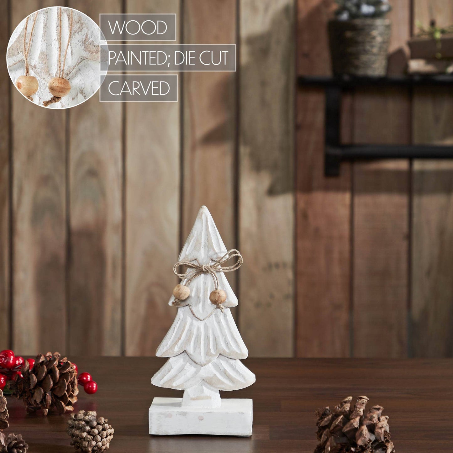 Snowy Tree Textured Wooden White 8.25x4x2.25