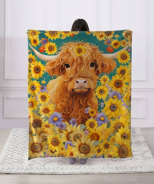 "Highland Cow"  1-Ply Faux Fur Everyday Designer Blanket
