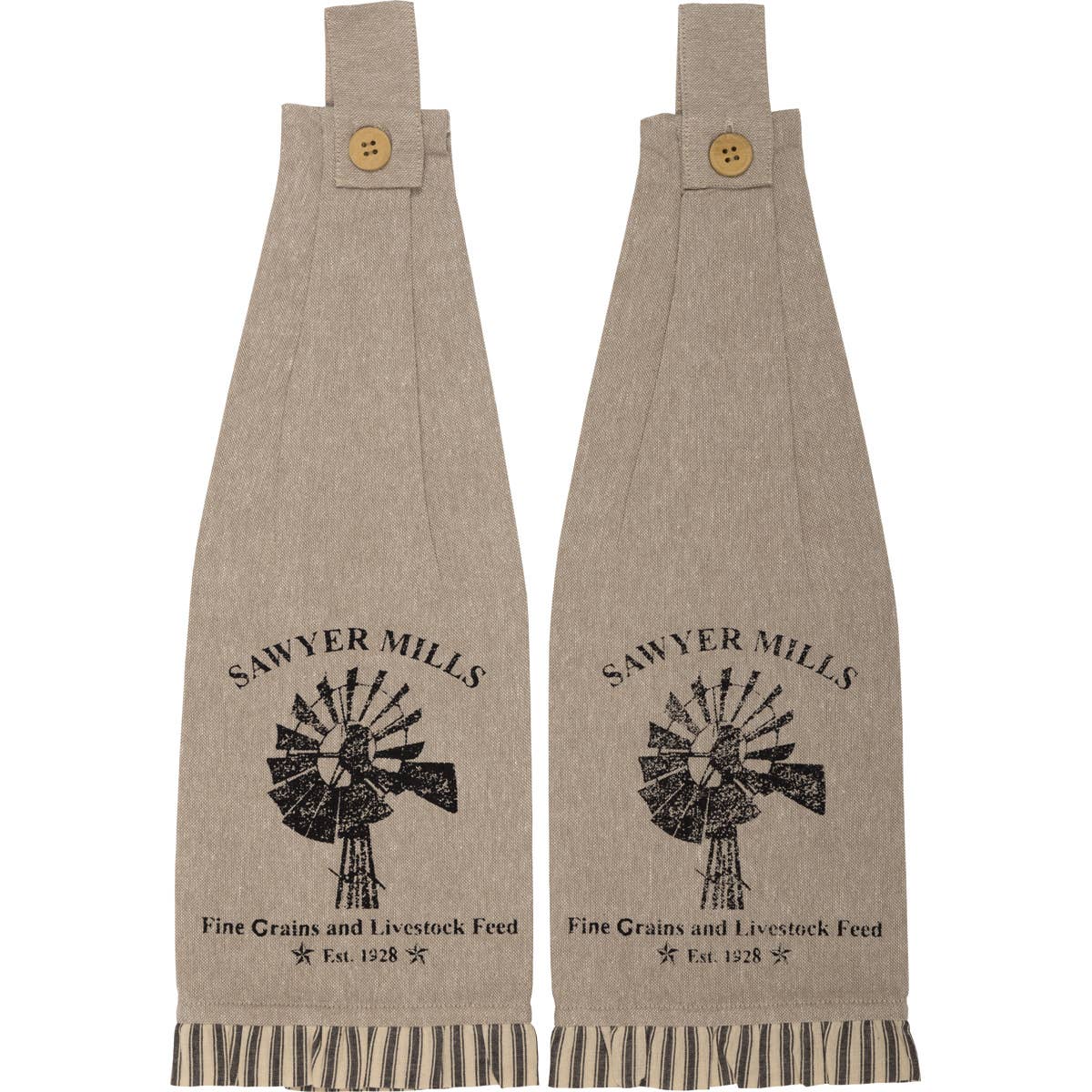 Sawyer Mill Charcoal Windmill Button Loop Tea Towel Set of 2