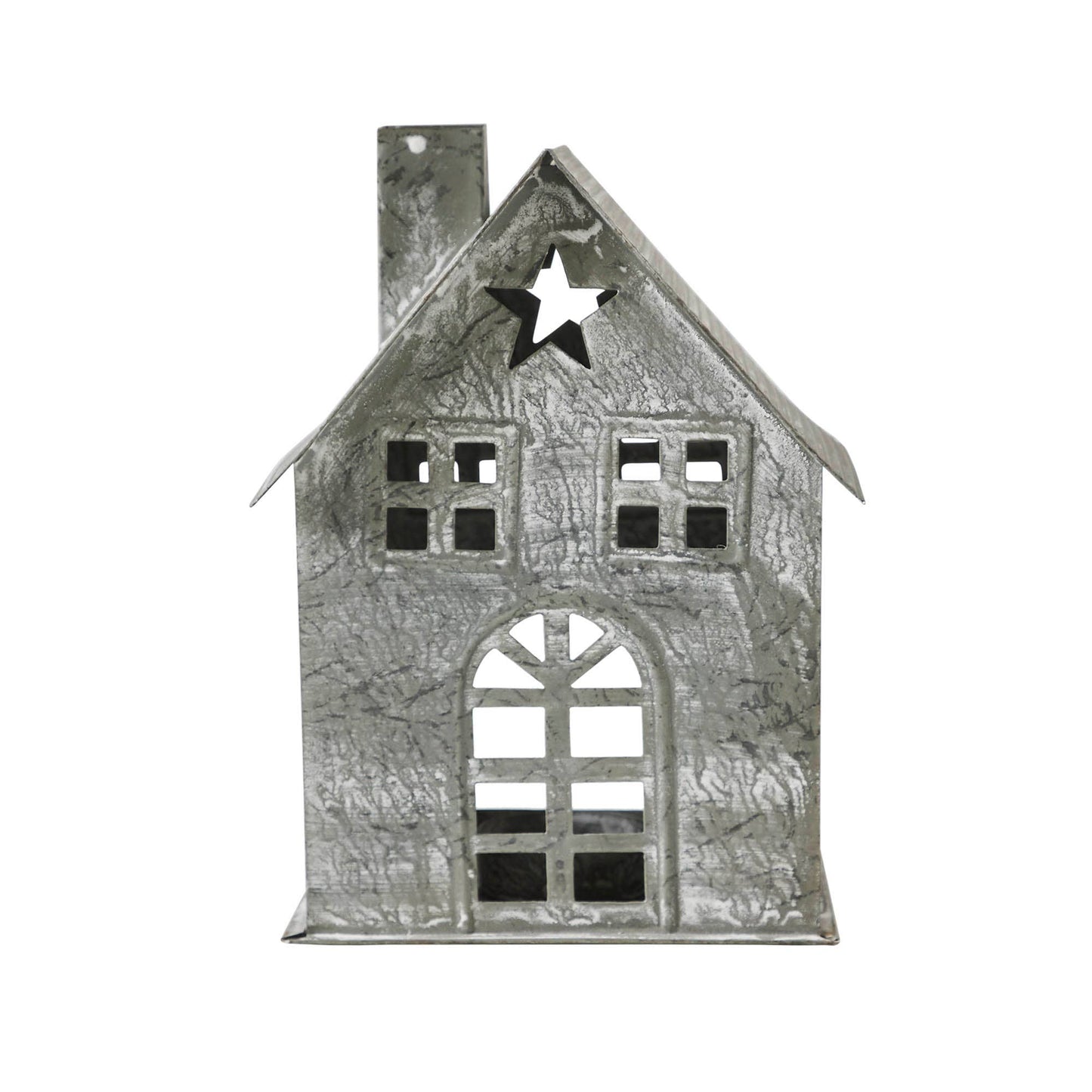 Tealight Holder Metal Village House E Antique Grey 2.75x2.75x2