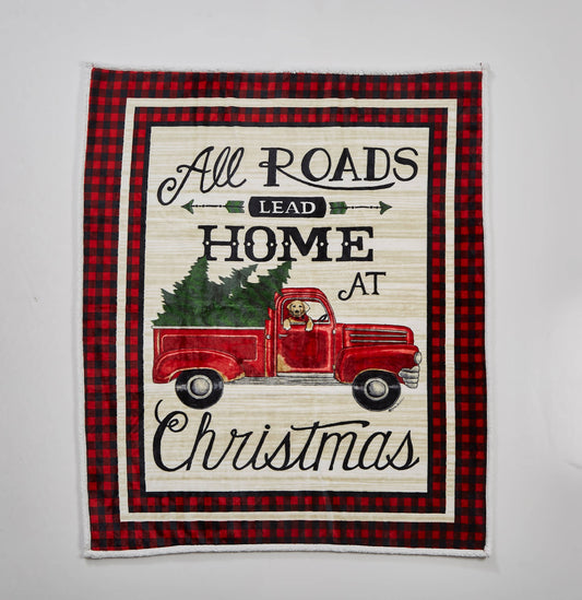 "All Roads Lead Home" Flannel Sherpa Throw Blanket 50"x60"