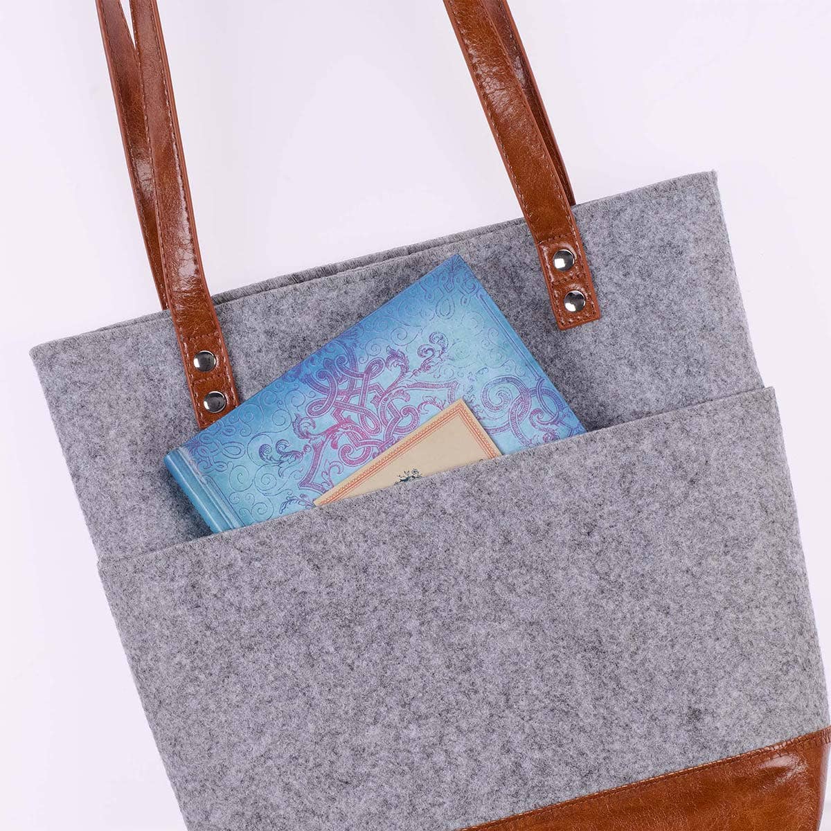 Bible Tote Gray/Toffee Filagree Heart Badge