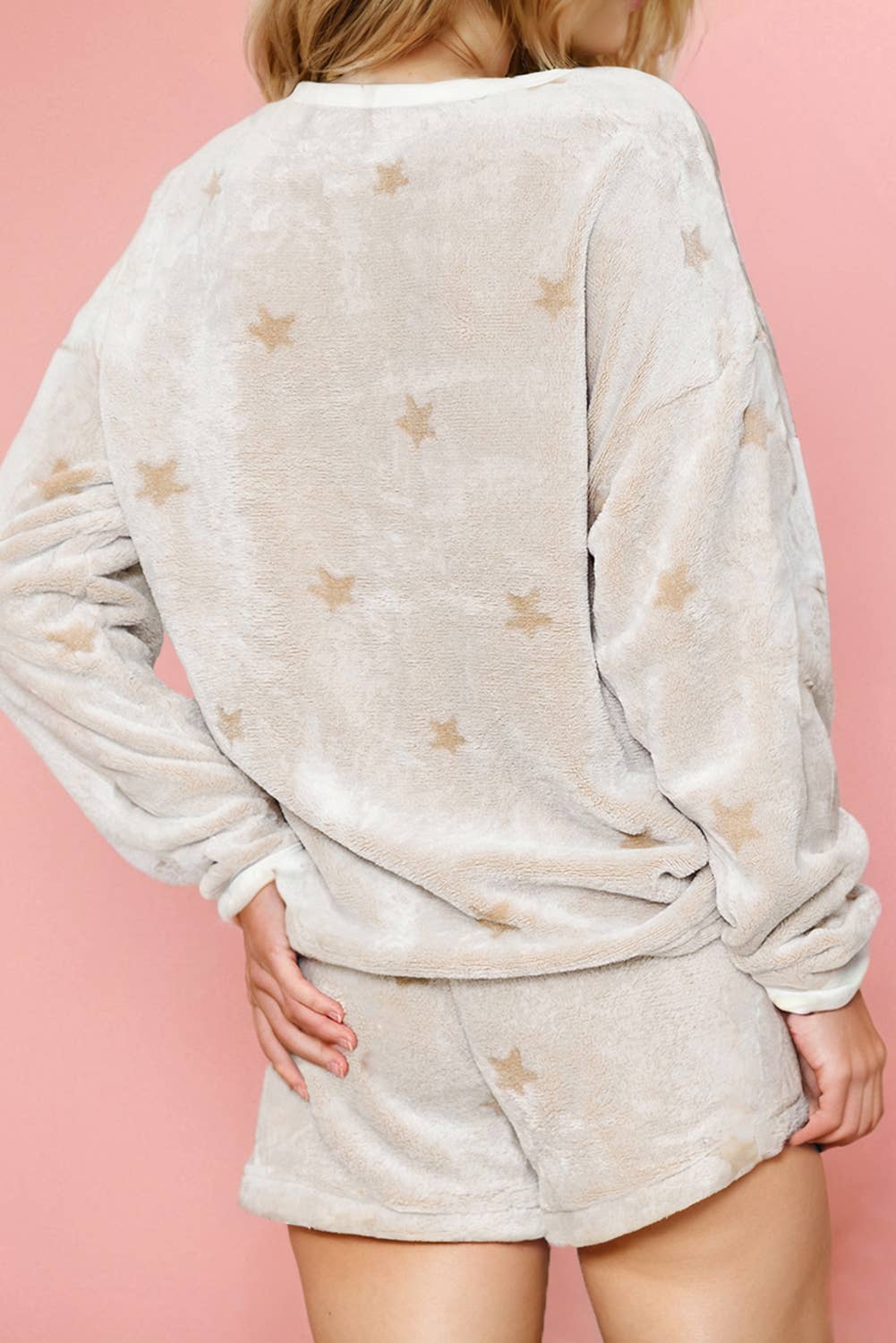 Plush Star Pattern Winter Fleece Loungewear White / Missy S-L