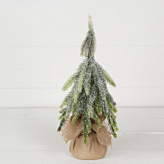 32335- 15inH Pine Tree-Snowy country Grinch tree w burlap sa