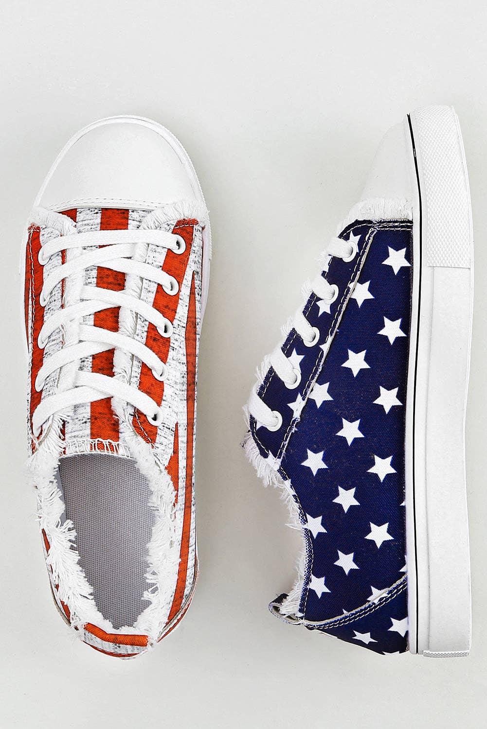 Blue American Flag Lace-up Canvas Flat Shoes: Blue / 8.5 / Pu Leather