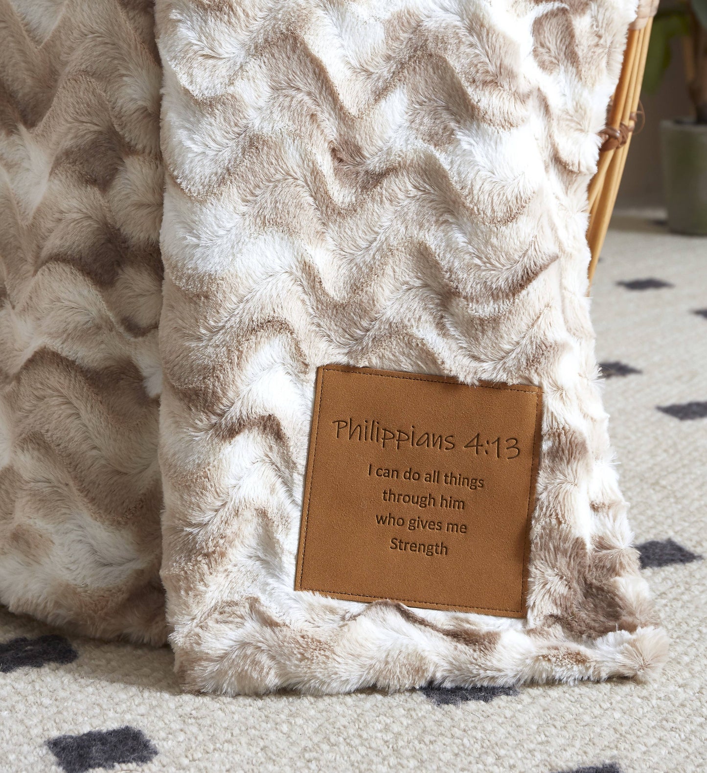 "I Can Do All Things" 1-Ply Faux Fur Patch Throw 50"x60"