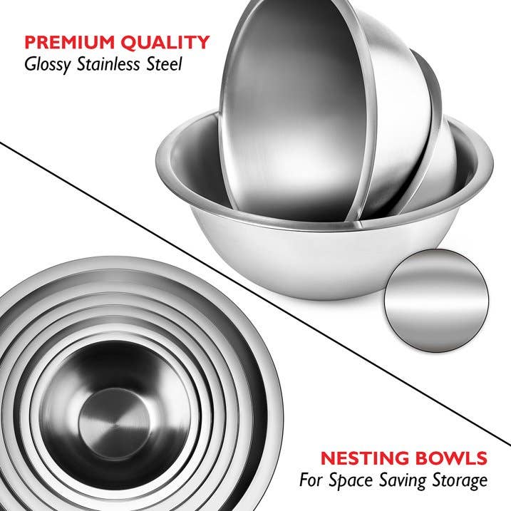 Premium Stainless Steel 6pc Mixing Bowls/Measuring Cups: Mixing Bowls