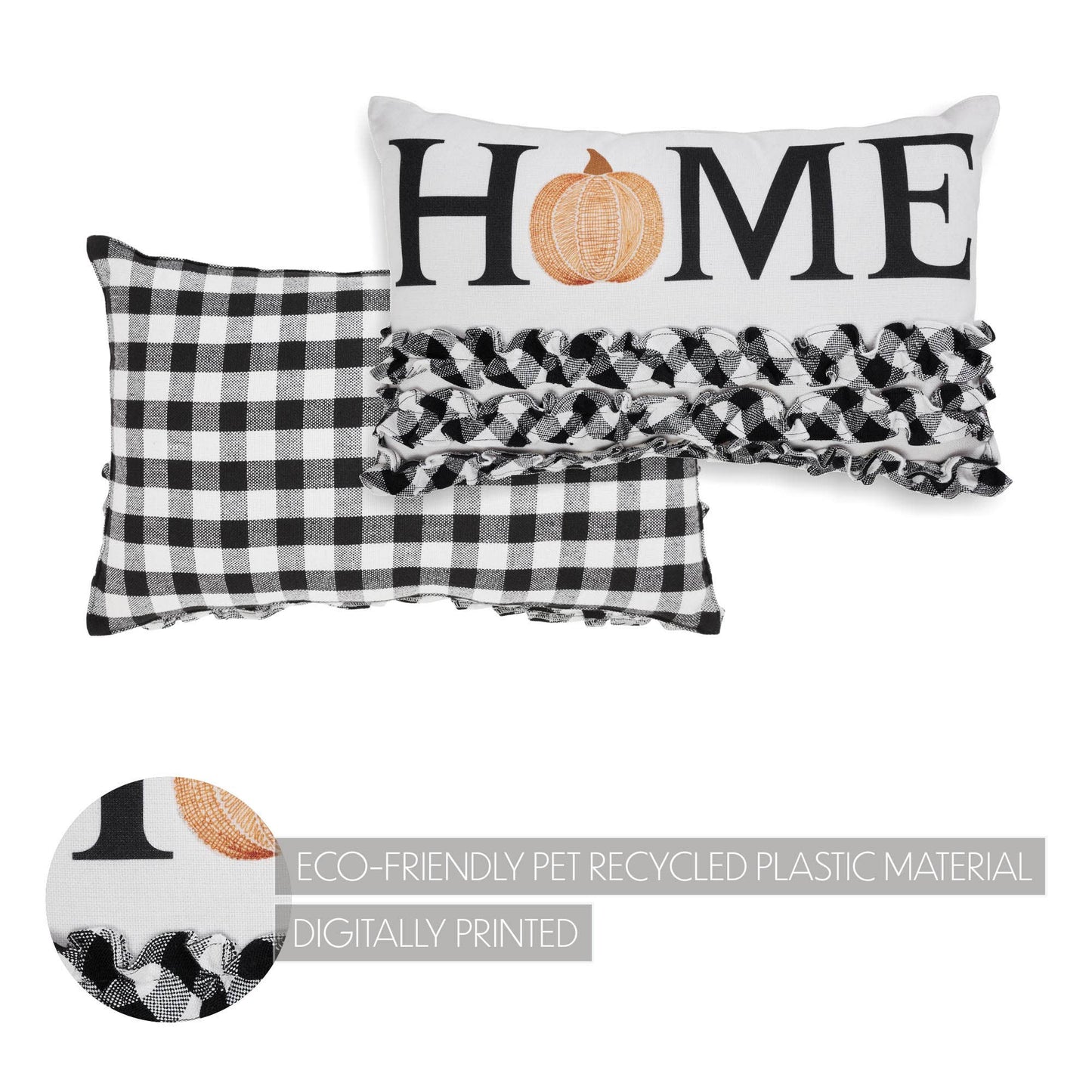 Annie Black Check Home Pumpkin Ruffle Pillow 14x22