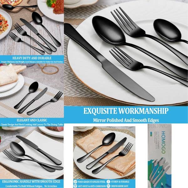 20PC Premium Flatware Set - Black Stainless Steel HBox