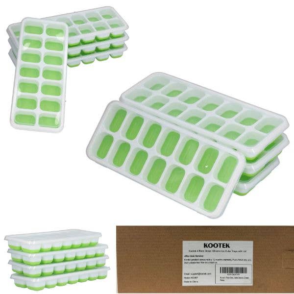 KooTek Kitchen - 4Pack Silicone Ice Trays - Lids Included