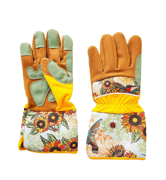 Birds and Sunflowers Garden Gloves Short Length